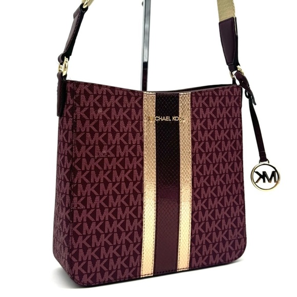 Michael Kors Jet Set Travel Small Signature Logo Messenger Bag Ox Blood Multi - Picture 3 of 9